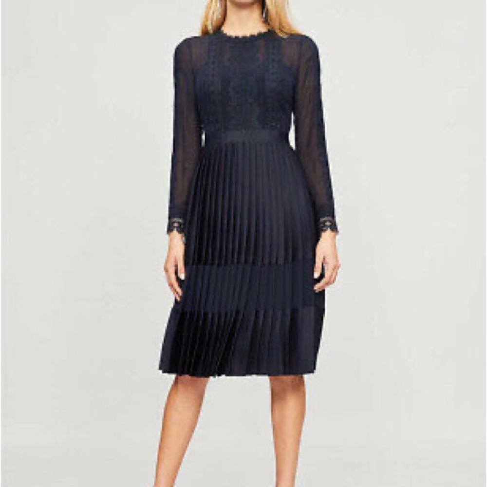 Ted Baker Looez Lace Trim Dress, navy midi Size 4-6 2